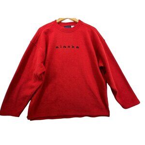 Vintage Mens Womens Sweatshirt Sz L Alaska Logo Red Nubby Textured Outdoorsy